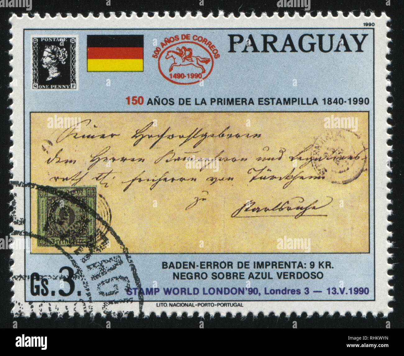 RUSSIA KALININGRAD, 22 APRIL 2017: stamp printed by Paraguay, shows letter from Baden, circa 1990 Stock Photo