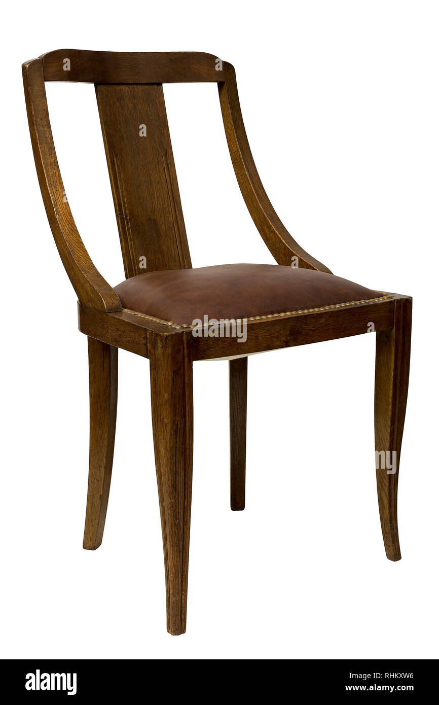 Vintage Chair isolated with a brown leather on white background Stock