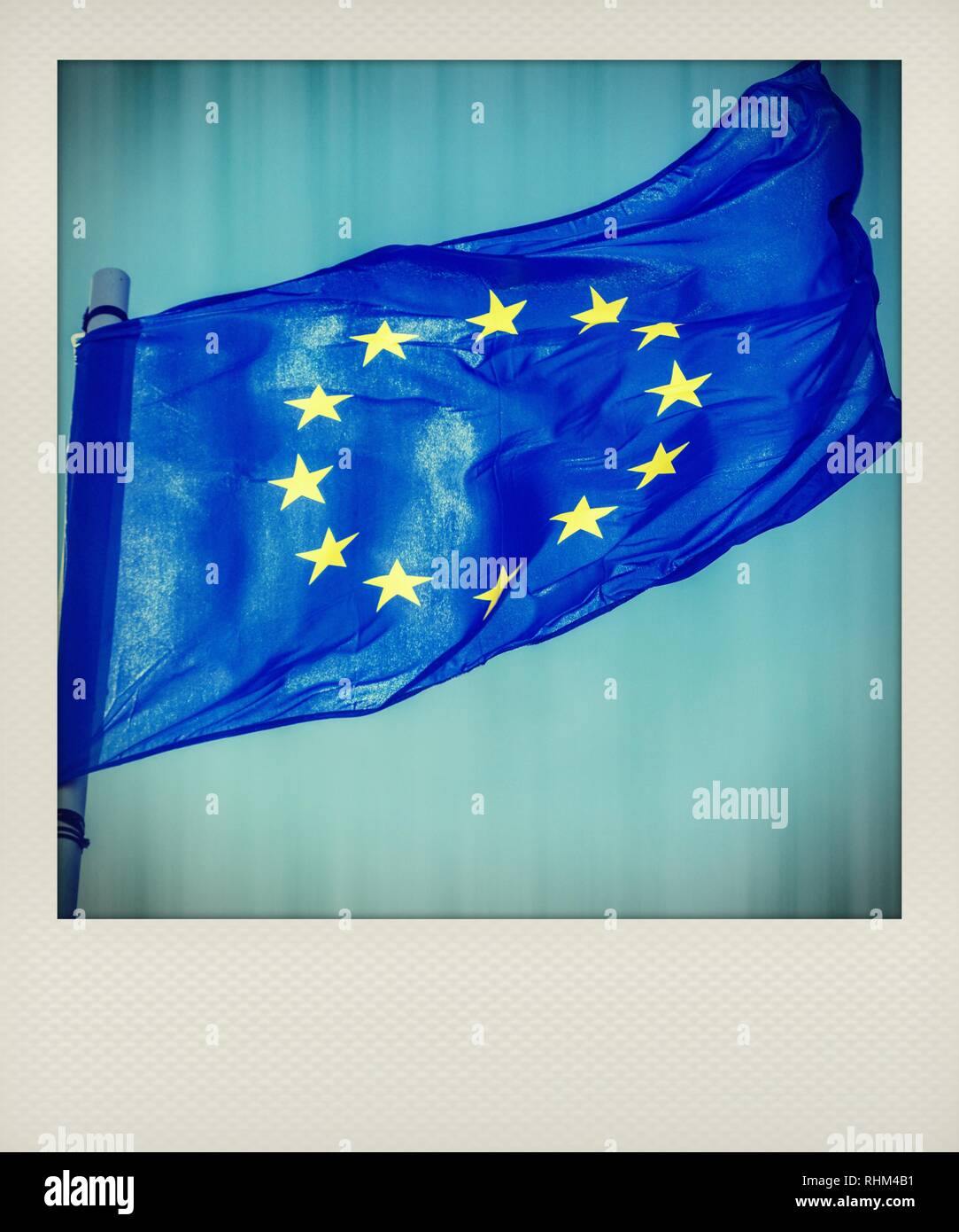 Polaroid photograph of an EU flag Stock Photo