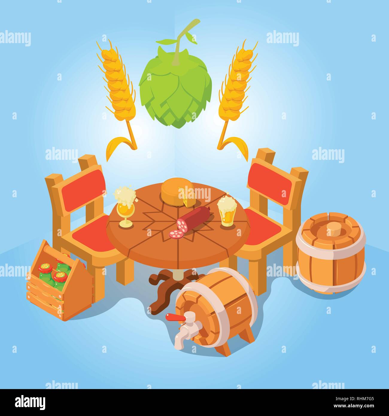 Beer place concept banner, isometric style Stock Vector