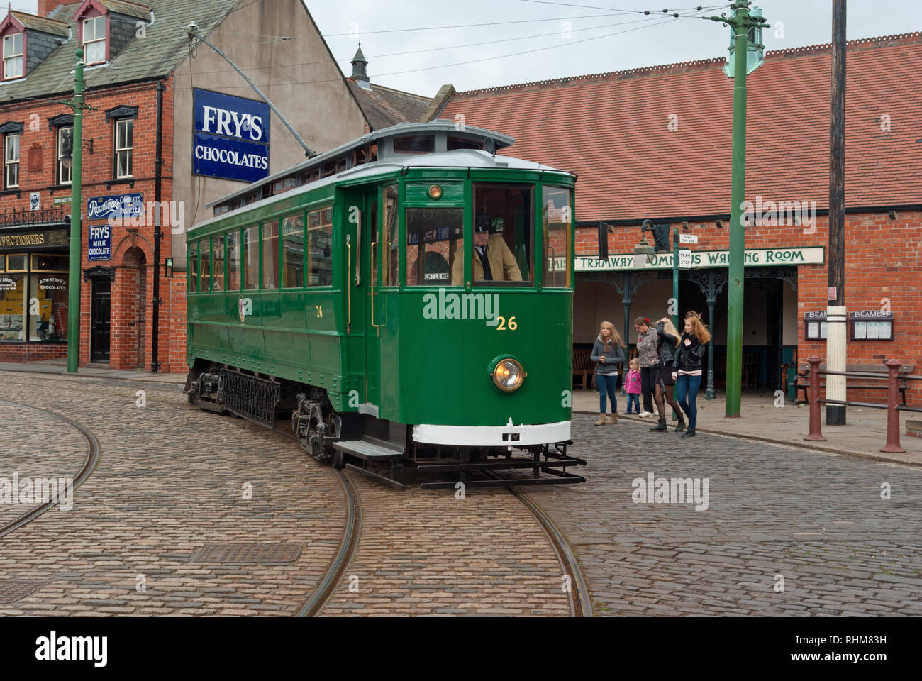 Historic electric tram at Beamish Museum, Co Durham, England, UK Stock Photo