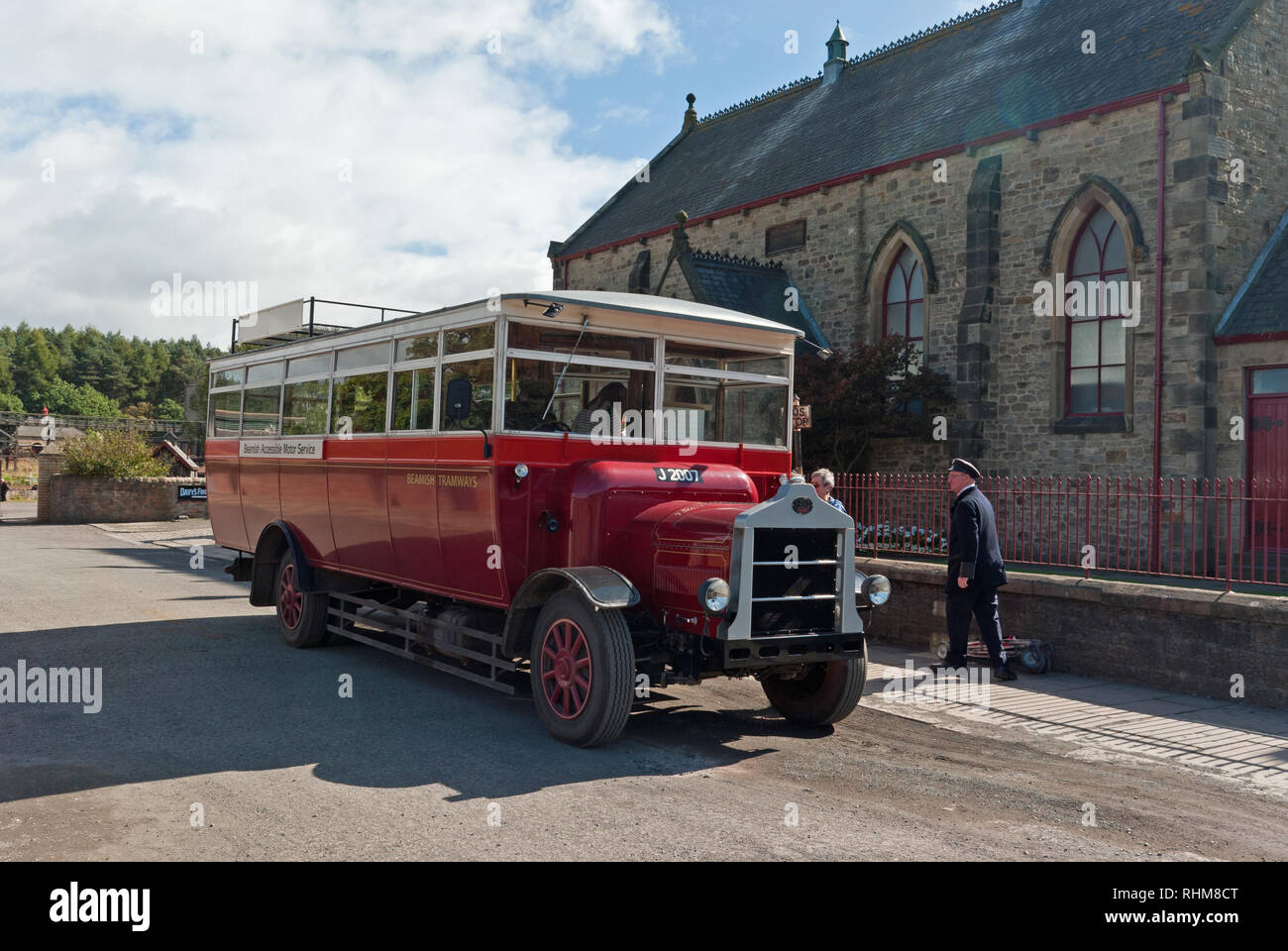 Vintage single decker bus at Beamish Museum, Co Durham, England, UK Stock Photo