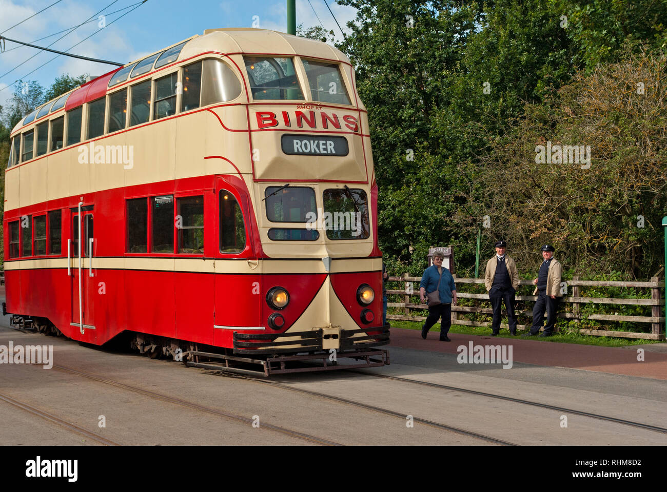 Historic electric tram at Beamish Museum, Co Durham, England, UK Stock Photo