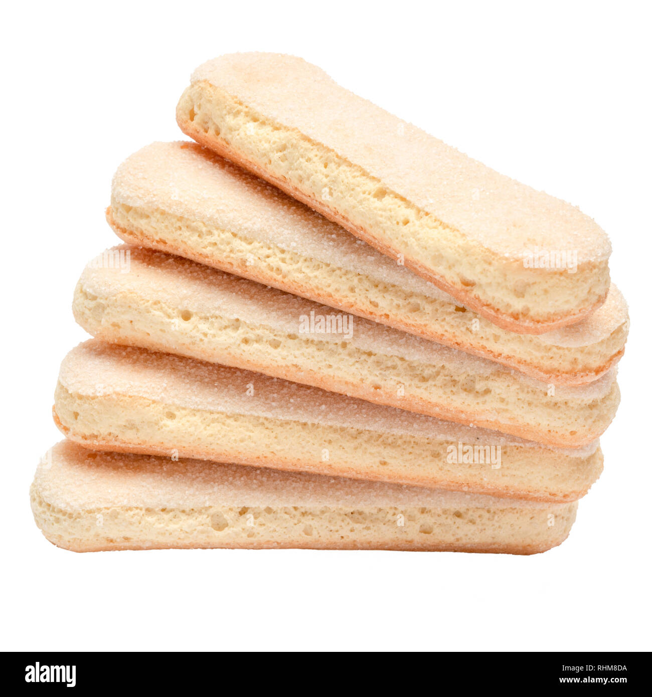 Traditional Italian Savoiardi ladyfingers Biscuits on White Background