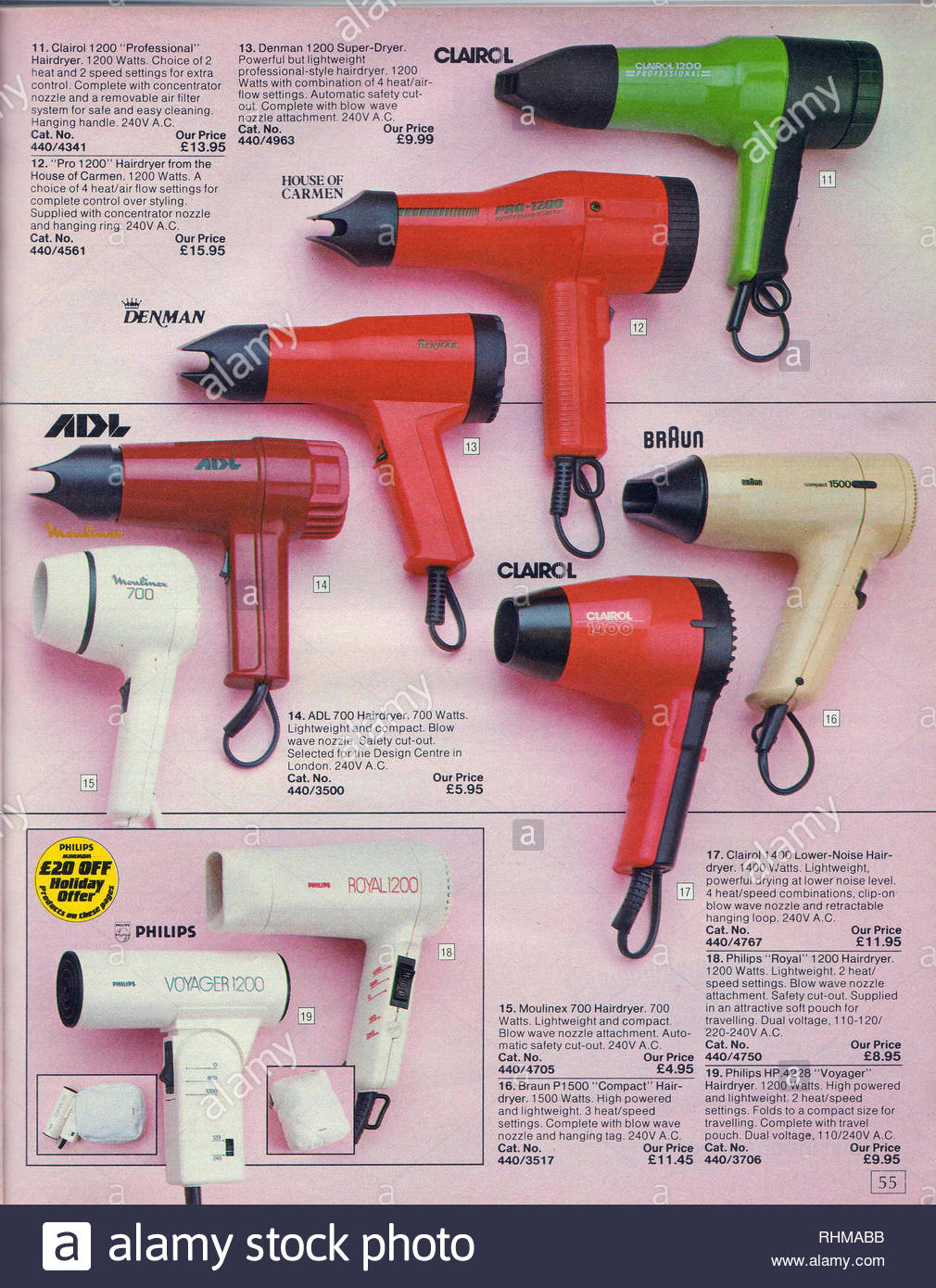 Vintage Hairdryer, Argos Catalogue items from 1985 Stock Photo