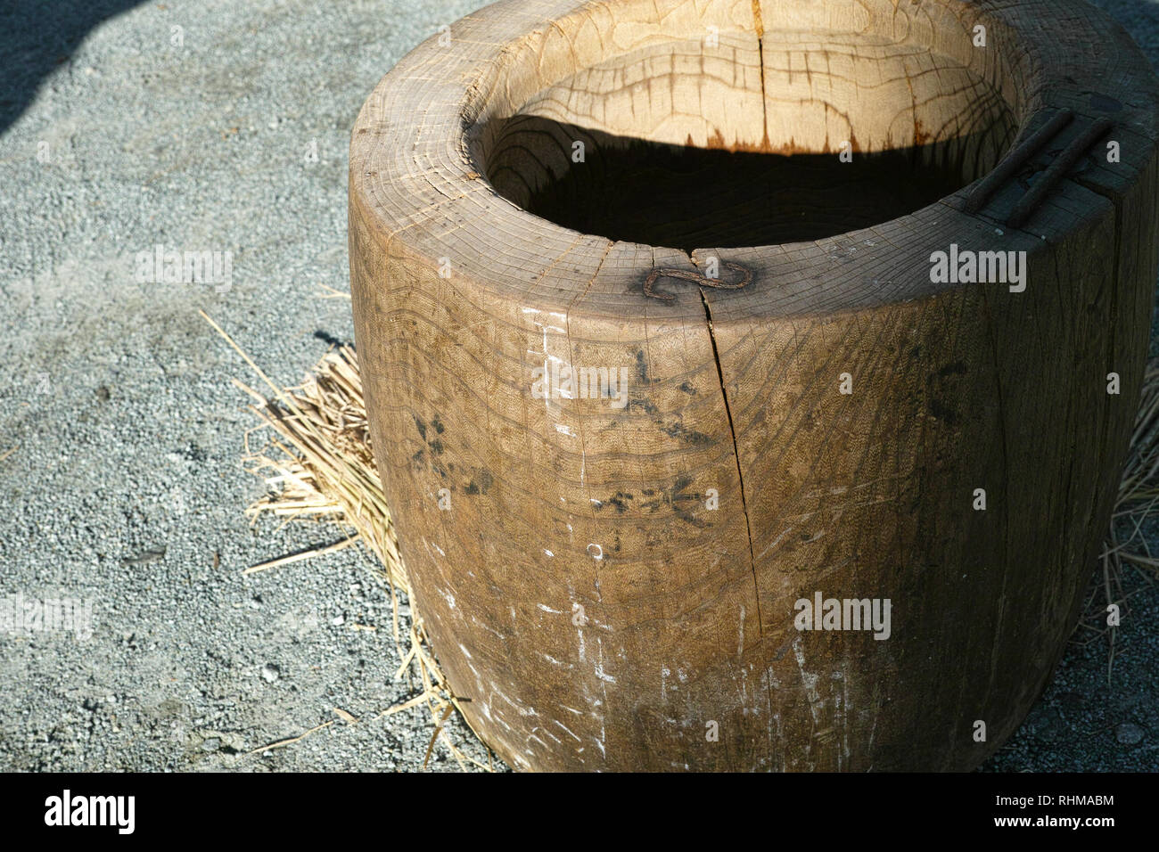 The Mortar (usu) used with the large pestle (kine) to make mochi, in