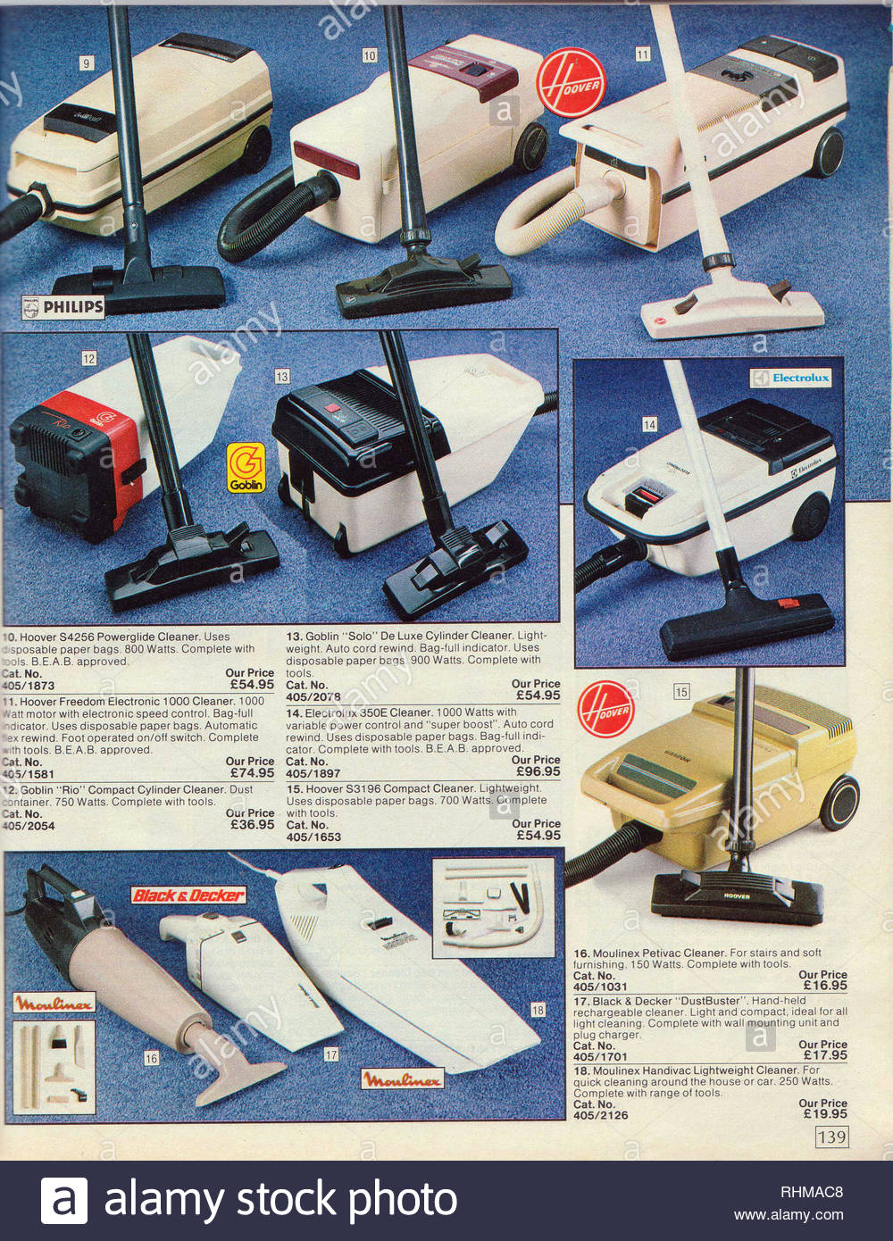 Vintage Cylinder Vacuum, Argos Catalogue items from 1985 Stock Photo