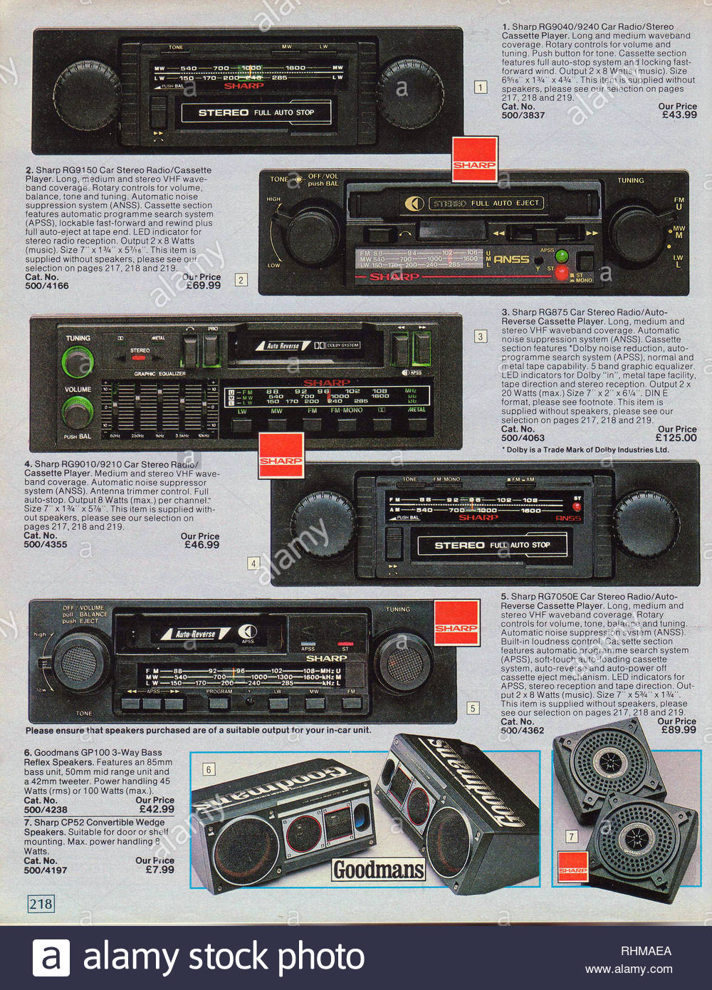 Vintage Car Stereo Radio/Cassette Player, Argos Catalogue items from 1985 Stock Photo