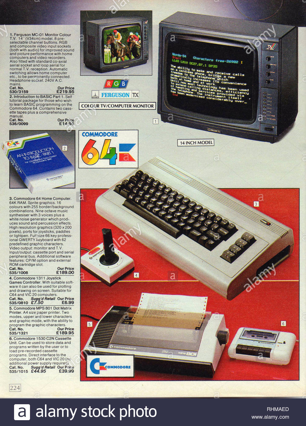 Commodore 64 Home Computer, Argos Catalogue items from 1985 Stock Photo