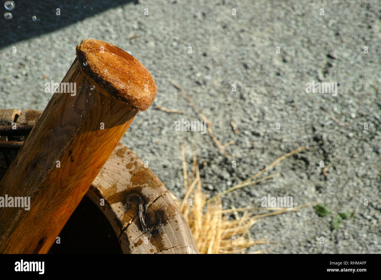 The Mortar (usu) and large pestle (kine) to make mochi, in the Japanese new years tradition of