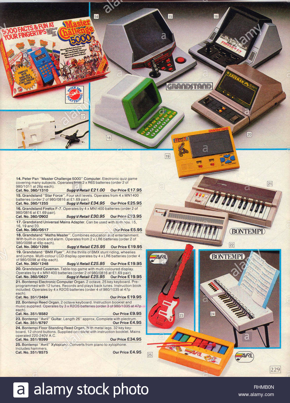 Vintage Electronic Games Consoles, Argos Catalogue items from 1985 Stock Photo
