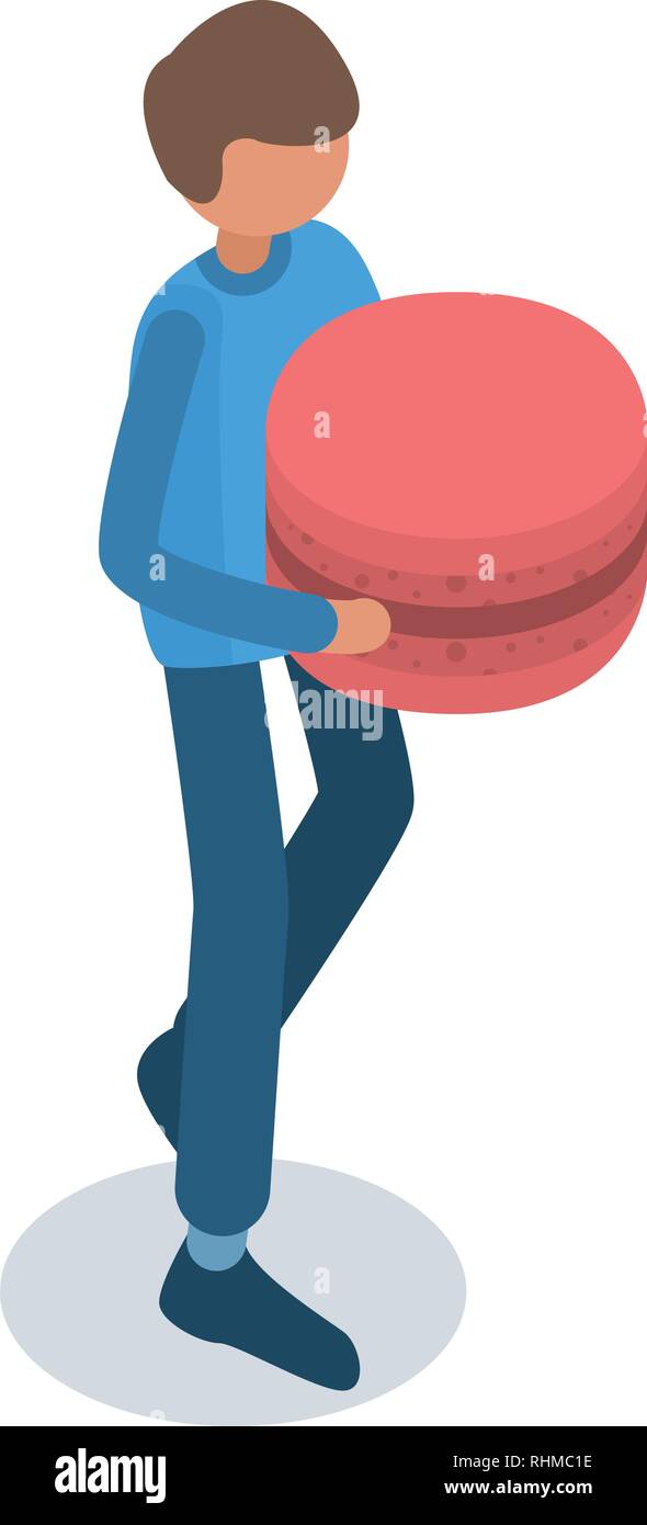 Man take big macaroon icon, isometric style Stock Vector