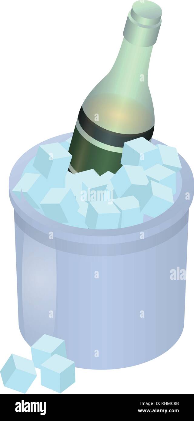 Champagne in ice box icon, isometric style Stock Vector