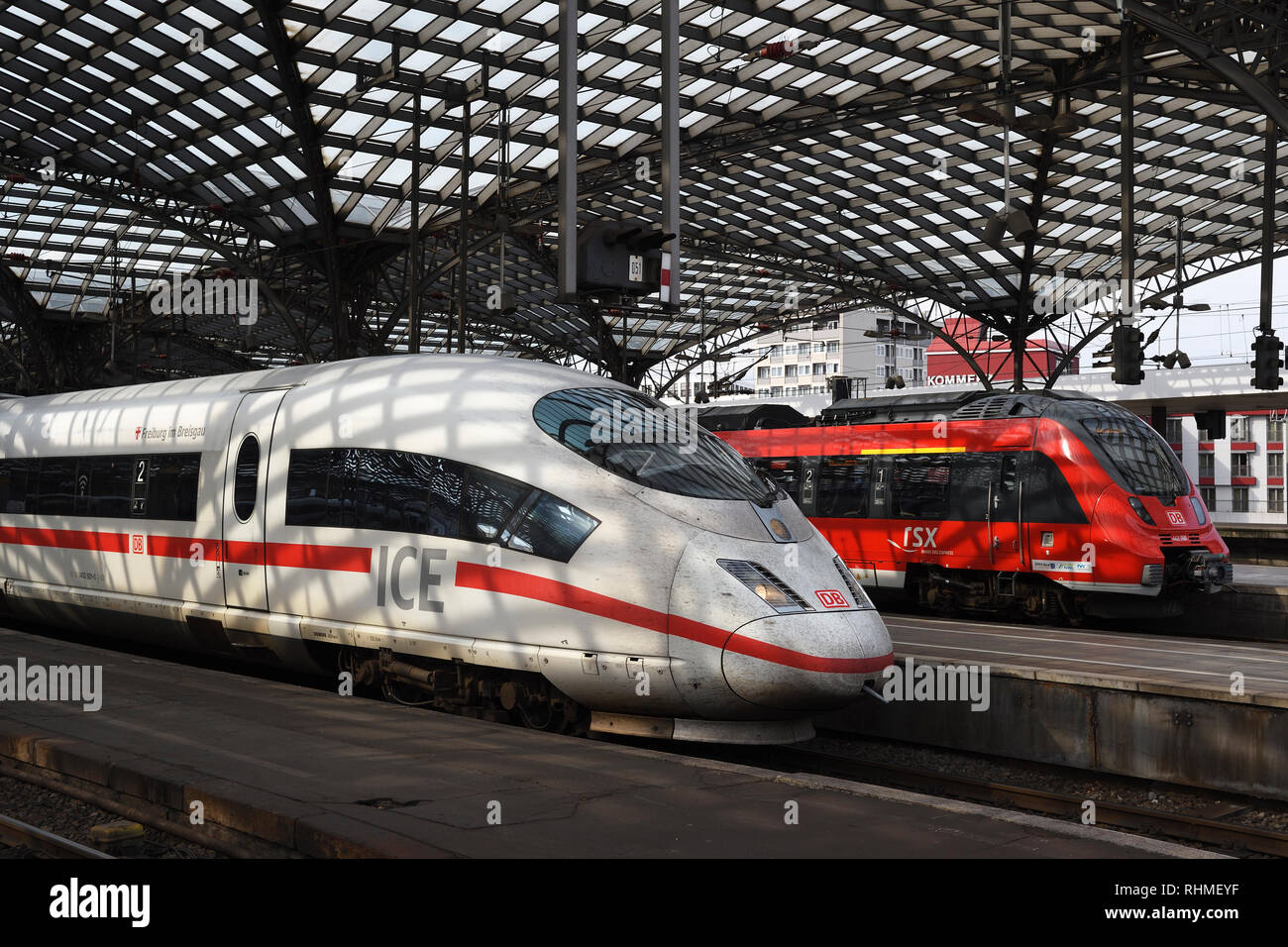 cologne main station;ice 3 train;rhein sieg express emu;442 760;railway;germany; Stock Photo