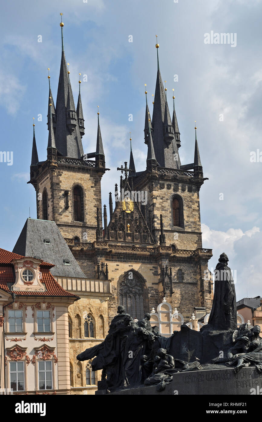 jan hus memorial;the church of our lady before tyn;old town square;prague;czech republic Stock Photo