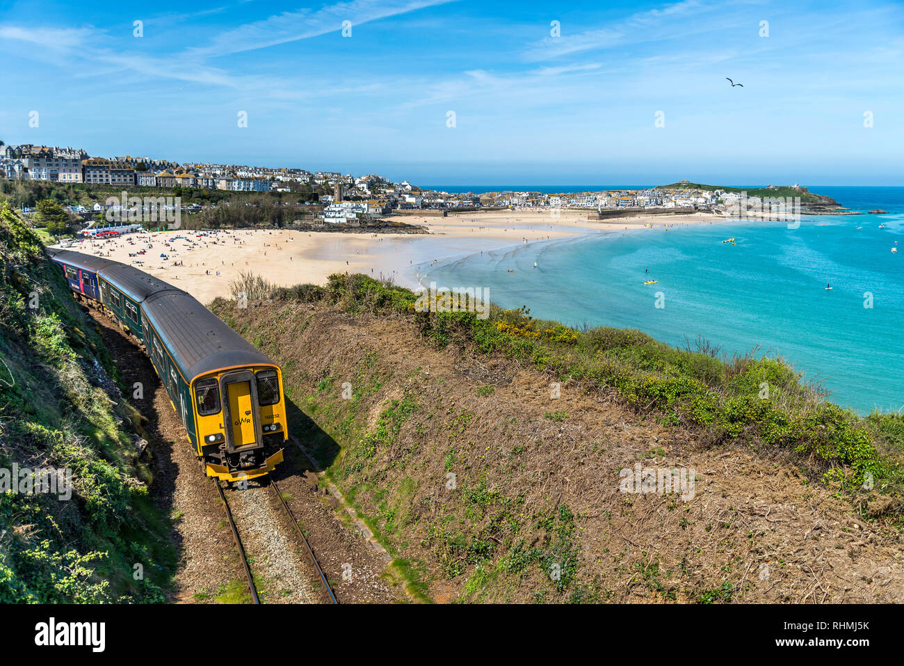The much loved & iconic view one gets on the beautiful little railway branch line from St.Erth to St.ives Cornwall UK Europe Stock Photo