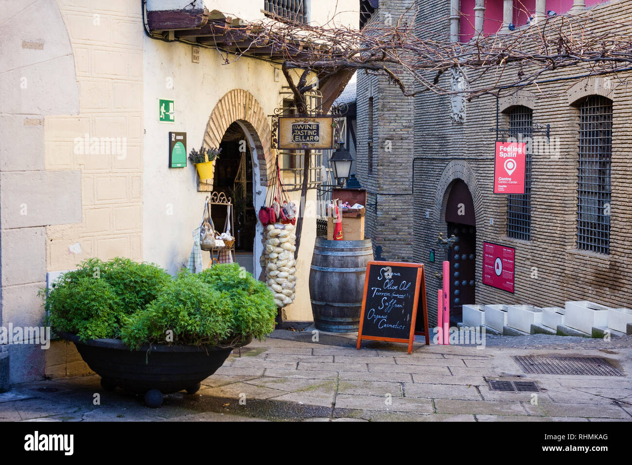 Barcelona, Spain - January 21, 2019: Territory of unique architectural complex Poble Espanyol the Spanish village, where copies of known and beautiful Stock Photo