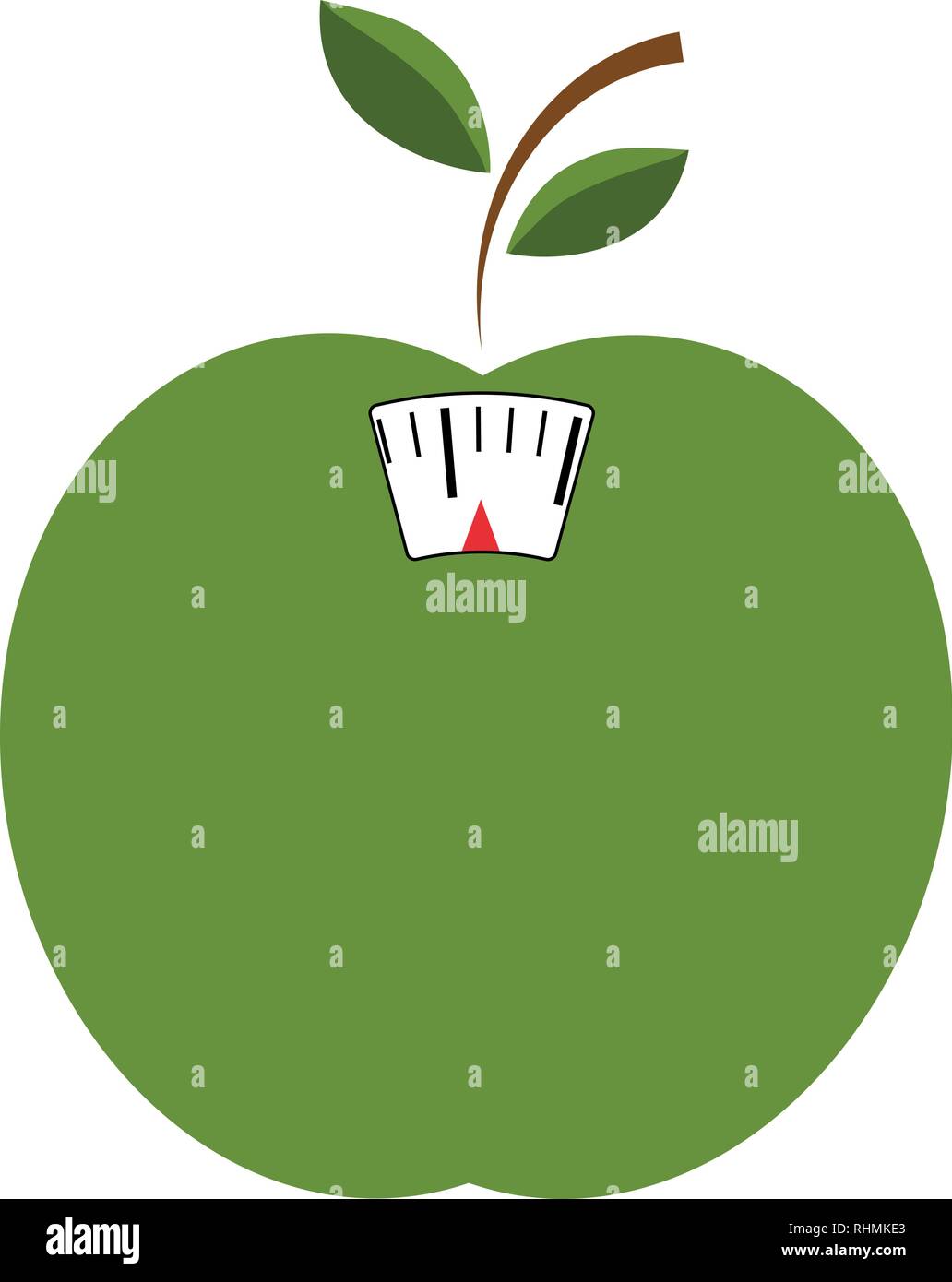 vector illustration icon of a bathroom scale in the form of a green apple, healthy food and diet concept. Stock Vector