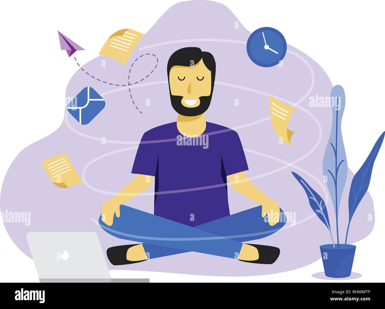 Meditation man at work. Business working design concept. Vector ...