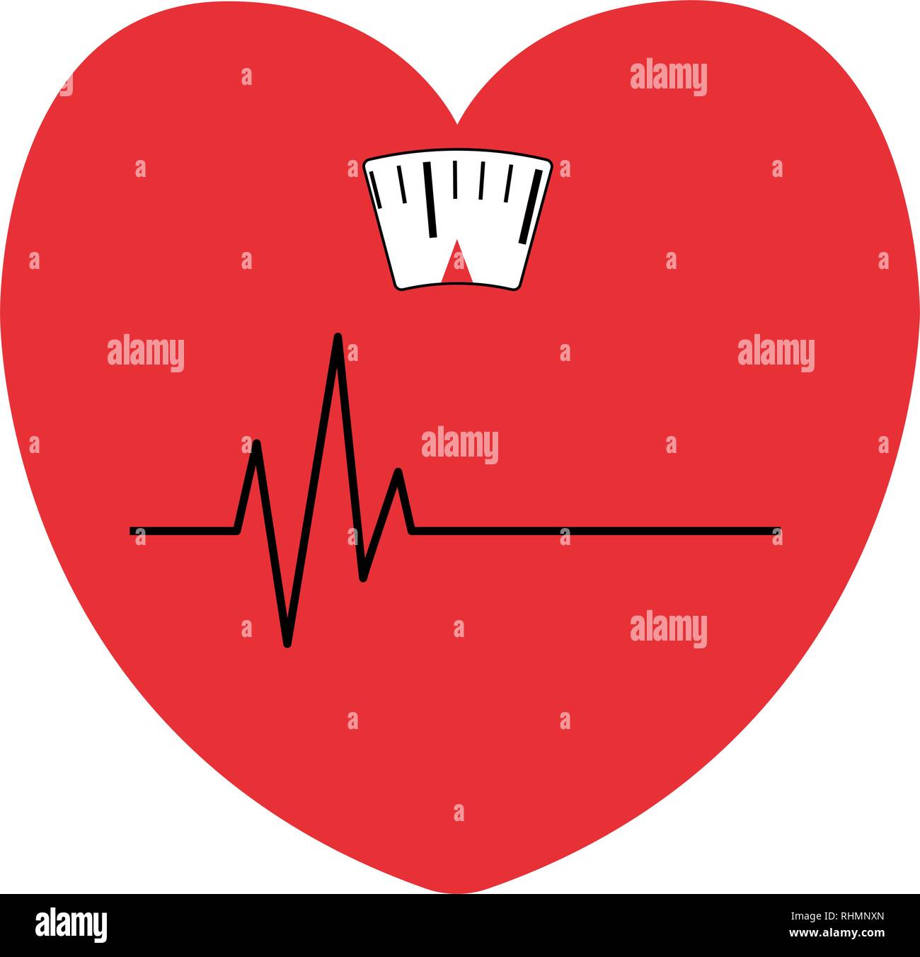 vector illustration icon of a scale with a heartbeat in the form of a red hart, healthy food and diet concept. Stock Vector