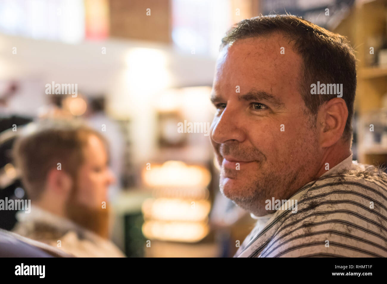 Happy Guy Getting Haircut By Hairdresser Stock Photo 234641835