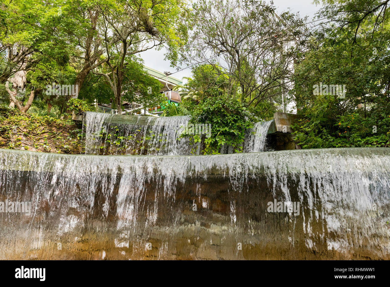 Cascading water feature in the park and gardens at the top of Mount San Bernardo where the Teleferico cable car goes to in Salta, Argentina. Stock Photo