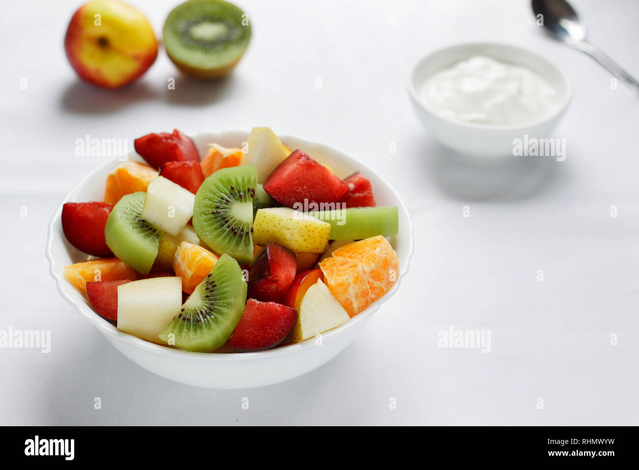 Healthy breakfast with fresh fruits and yogurt. Healthy lifestyle Stock