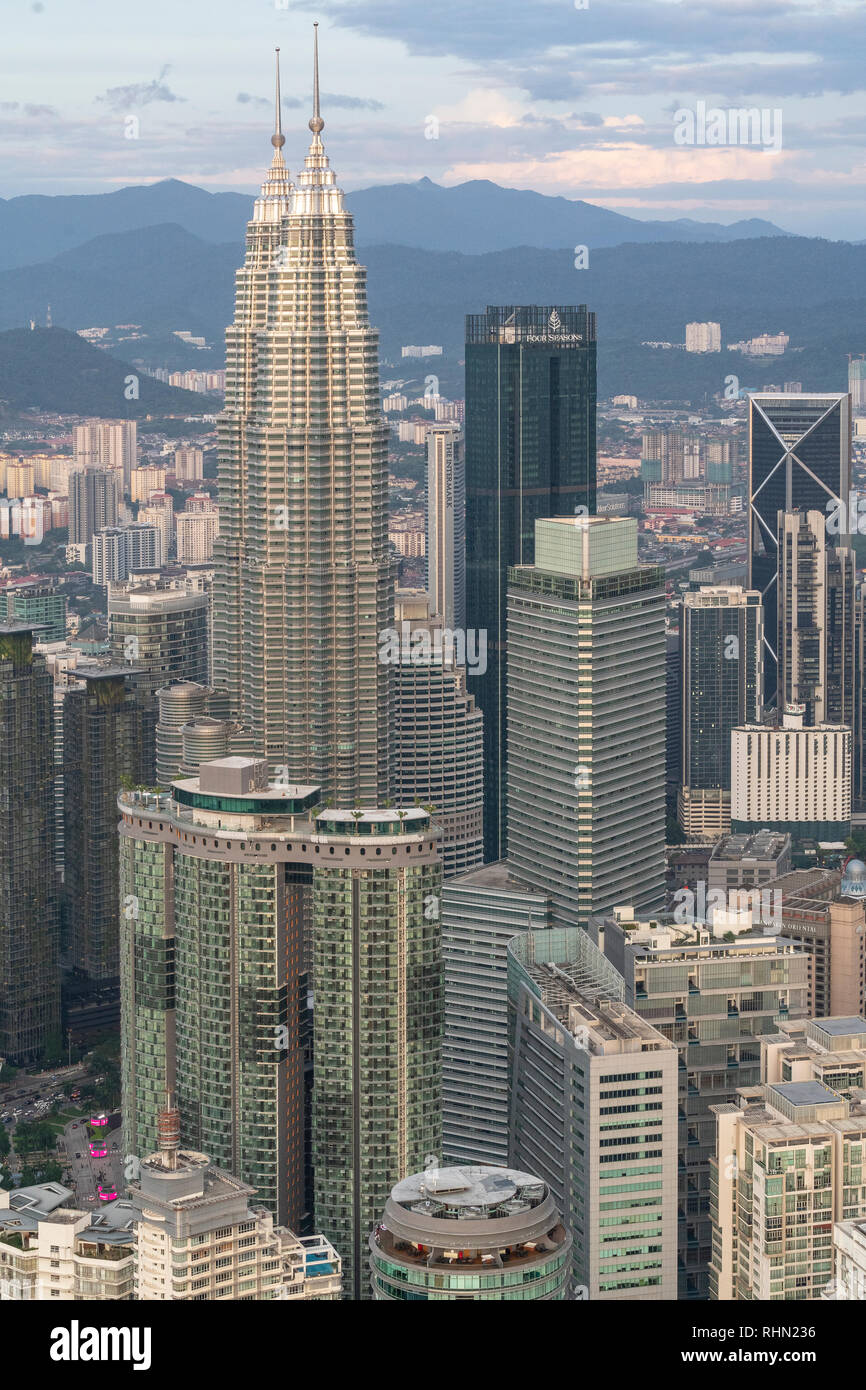 A view of Petronas twin towers from the Menara Tower in Kuala Lumpur, Malaysia Stock Photo