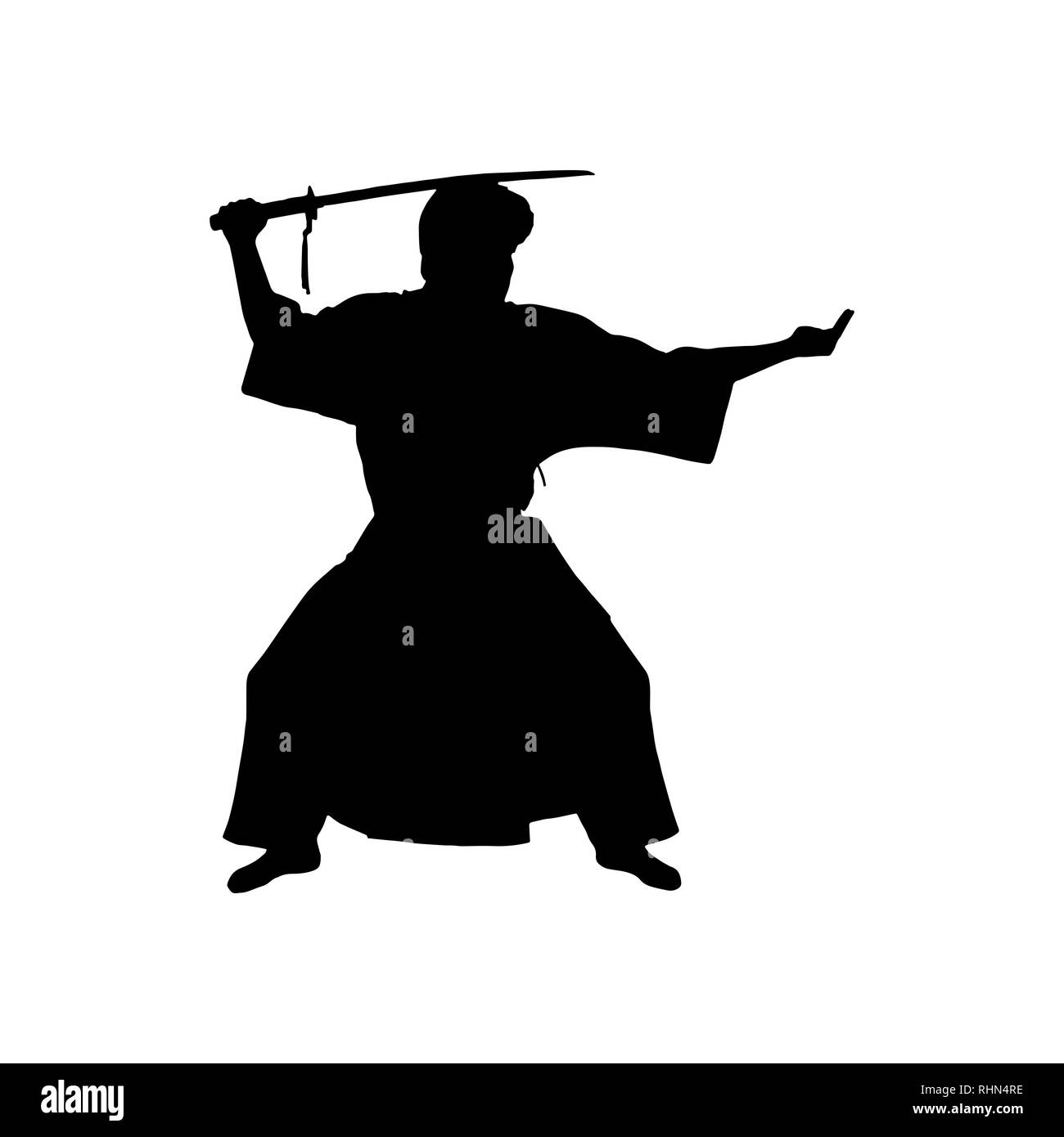 Silhouette of Japanese samurai warrior, simple pattern Stock Vector