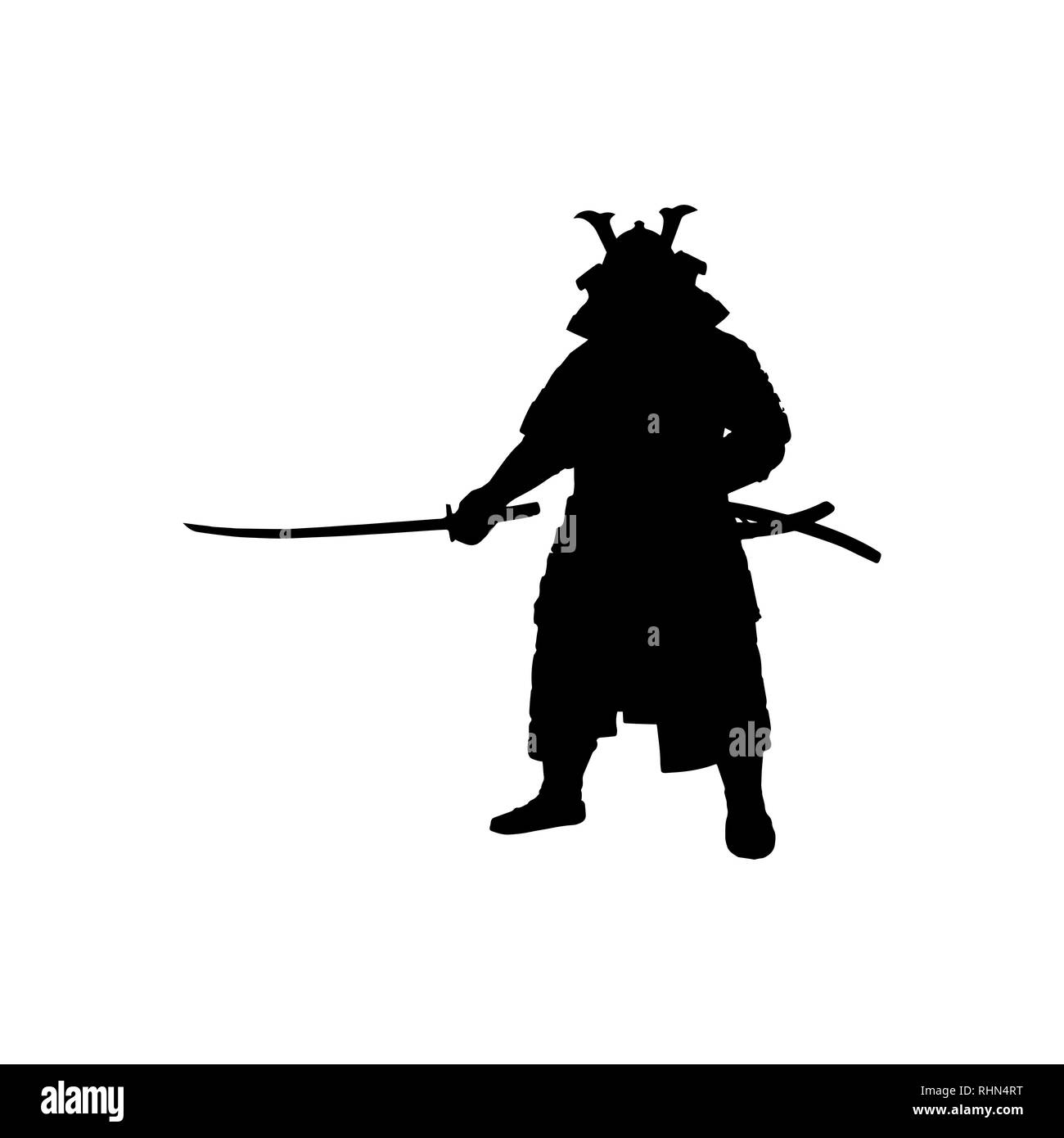 Simple outline silhouette of a Japanese warrior samurai Stock Vector