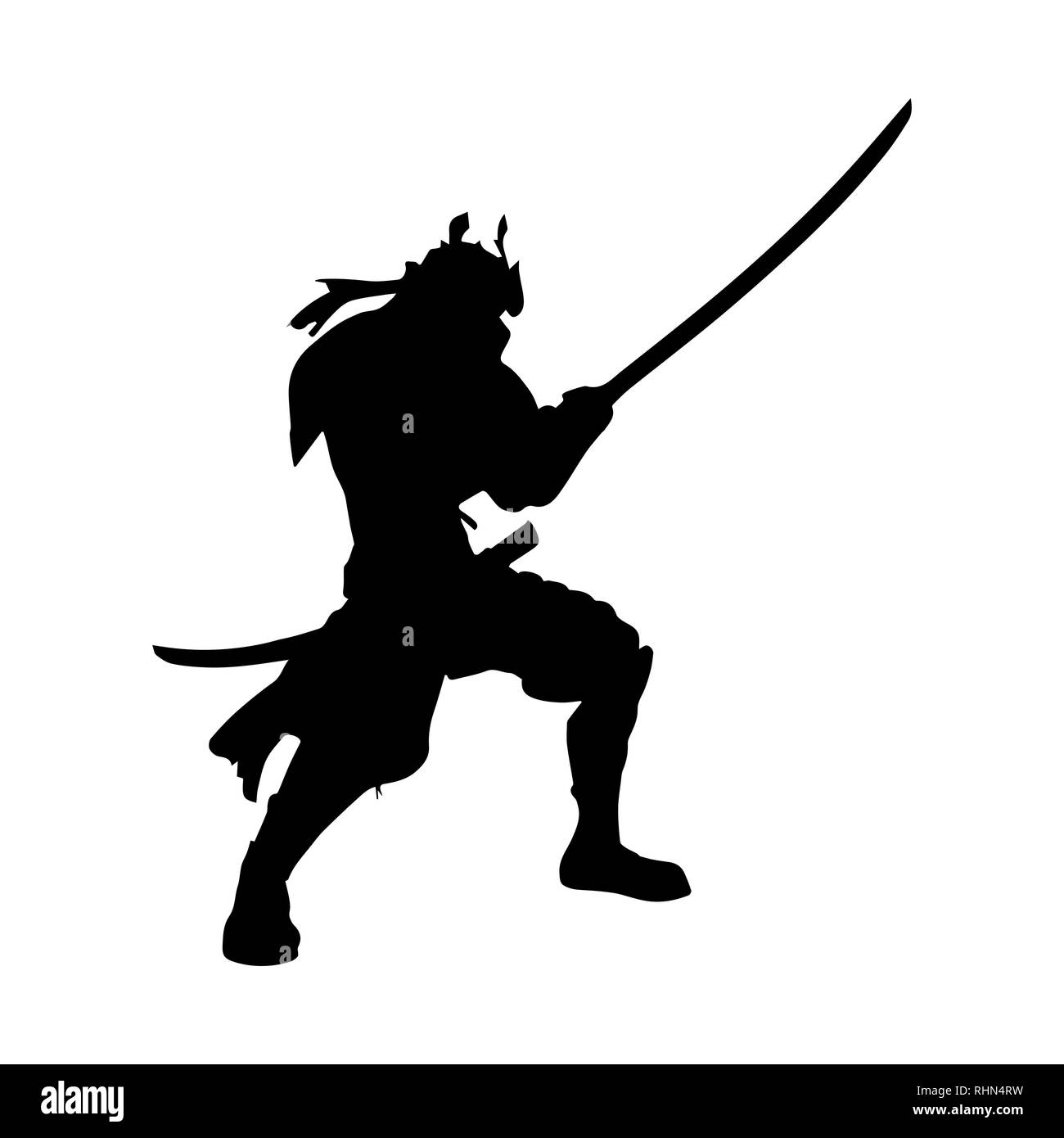 Silhouette of Japanese samurai warrior, simple pattern Stock Vector