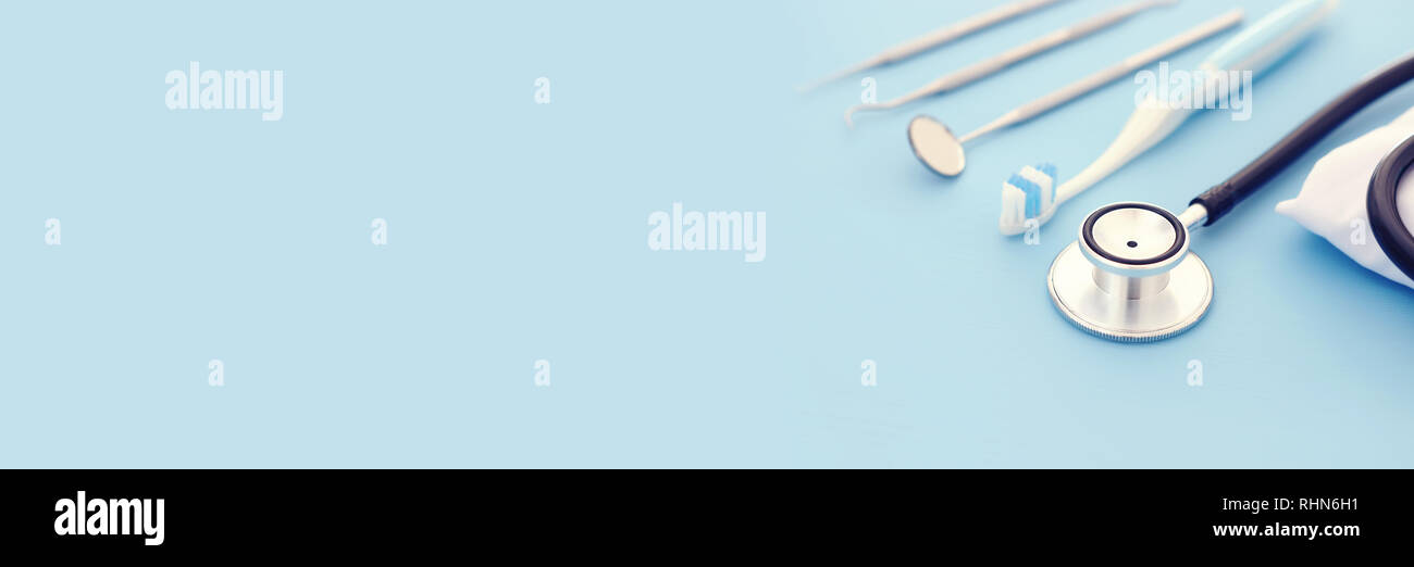 Dental Care Tools Use For Dentist In The Clinic Wooden Blue