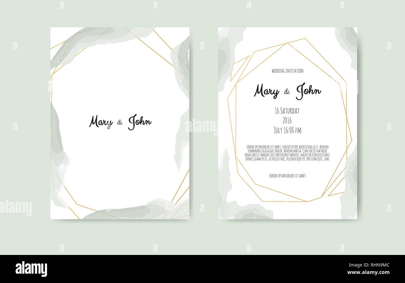 Wedding invite with abstract watercolor style decoration in light ...