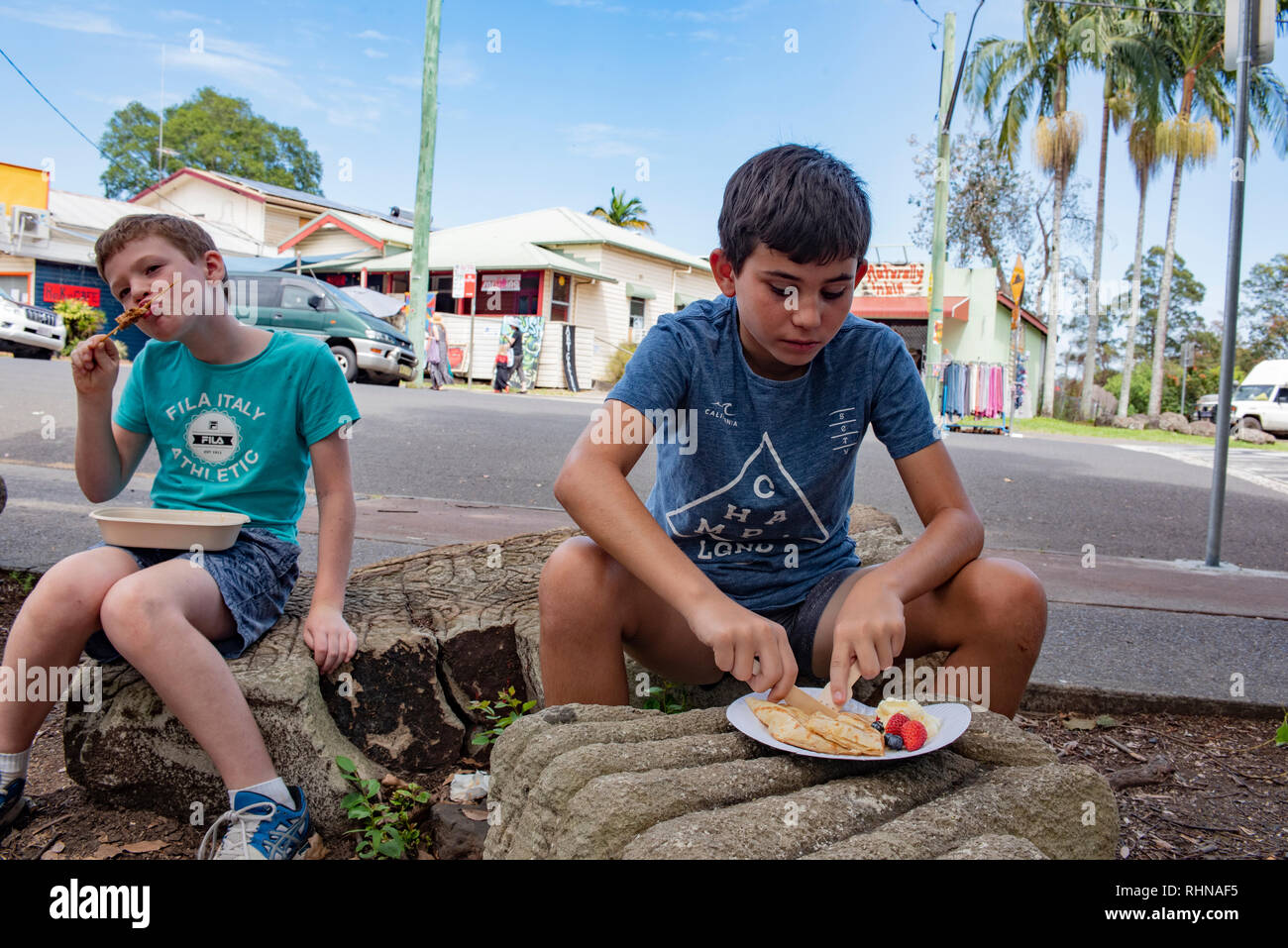Street eats in Nimbin, New South Wales, Australia Stock Photo
