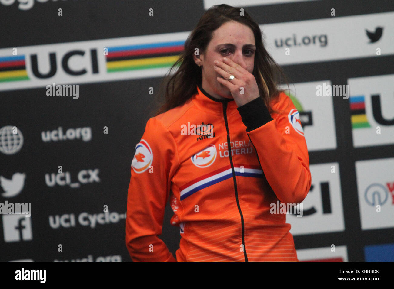 02-02-2019: WK wielrennen: Veldrijden: Bogense:  Lucinda Brand emotioneel na het halen van de zilver medaille Credit: Orange Pictures vof/Alamy Live News Stock Photo