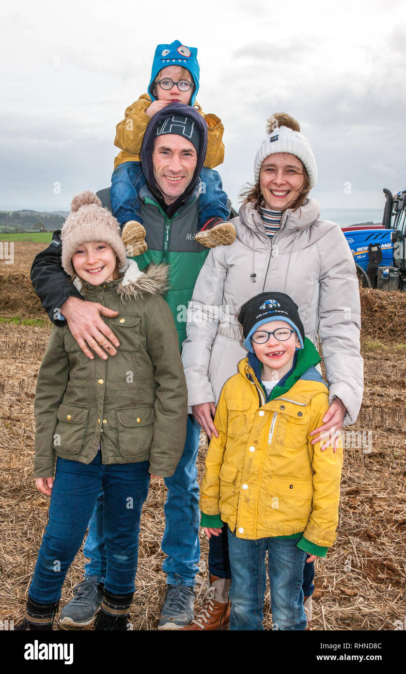 Kilbrittain, Cork, Ireland.3 February 2019. Lto R; Mark, Sean,Kiera, Sandra and Donnacha  O' Mahony from Kilbrittian at the West Cork Ploughing Association ploughing match at Kilbrittain, Co. Cork, Ireland Credit: David Creedon/Alamy Live News Stock Photo