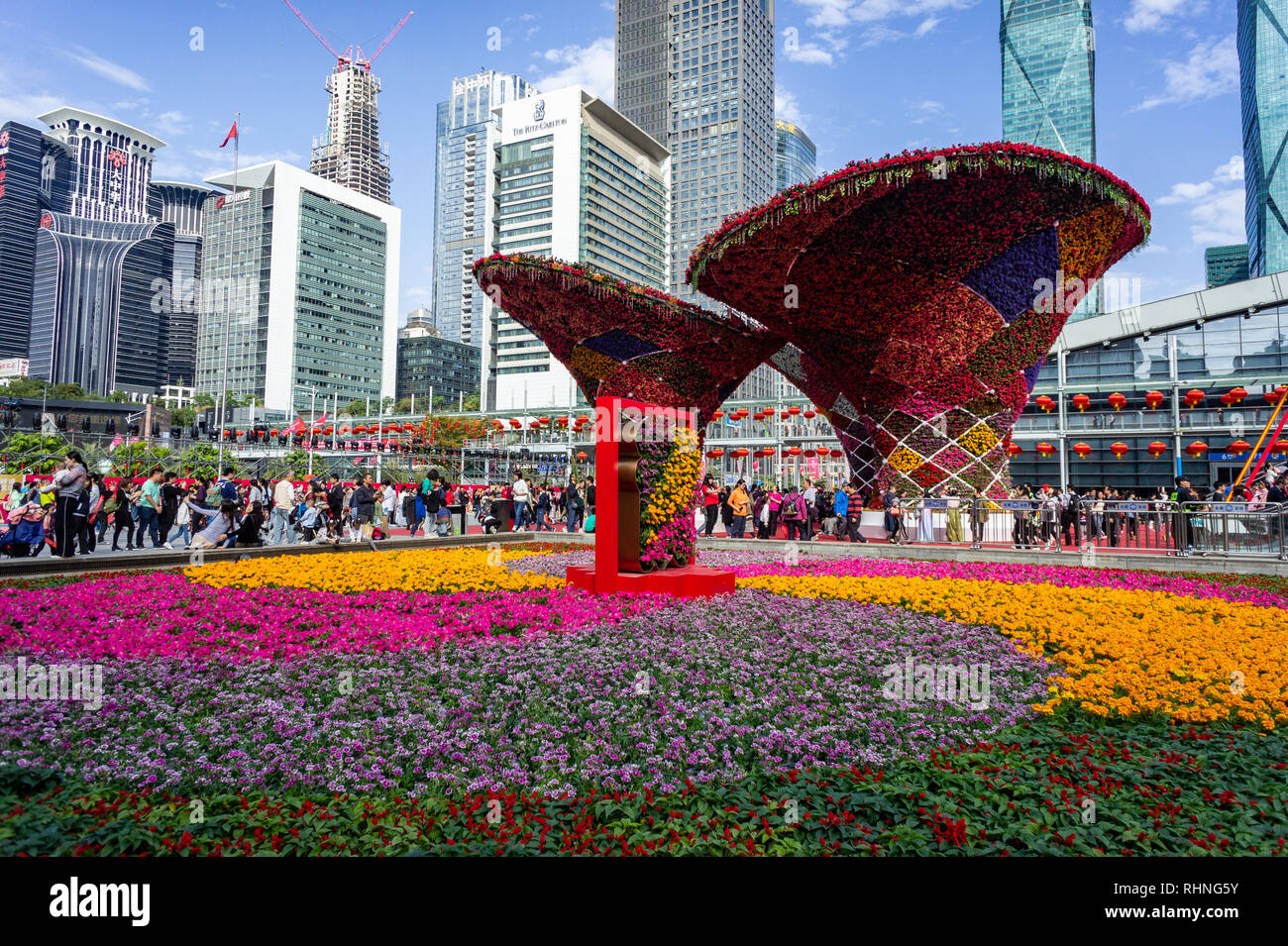 Large Flower Structure Display At Chinese New Year Flower Fair In Large Flower Structure Display At Chinese New Year Flower Fair In