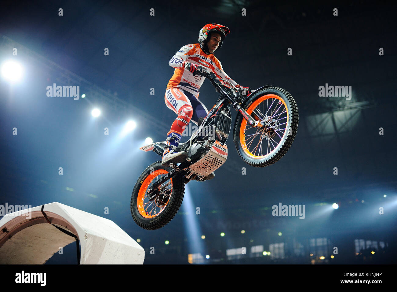 Barcelona, Spain 3rd February, 2019. Toni Bou of the Repsol Honda Team in  action during the
