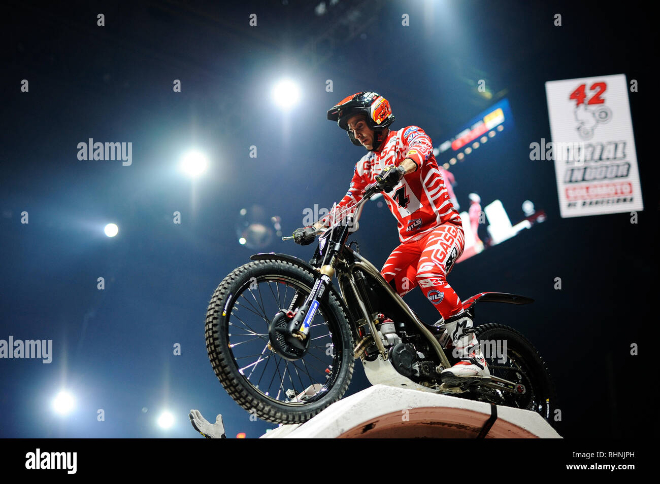 Barcelona, Spain 3rd February, 2019. Jeroni Fajardo of the Gas Gas Team in action during the Barcelona Solo Moto Trial indoor at the Palau Sant Jordi. Credit: Pablo Guillen/Alamy Live News Stock Photo