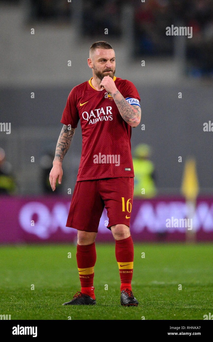 Rome, Italy. 03rd Feb, 2019. Daniele De Rossi of AS Roma during the Serie A  match between Roma and AC Milan at Stadio Olimpico, Rome, Italy on 3  February 2019. Photo by