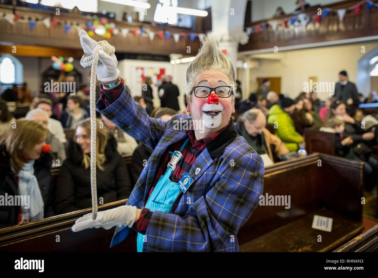London, UK. 3rd February 2019. 73rd Annual Joseph Grimaldi Clown Church Service. Credit: Guy Corbishley/Alamy Live News Stock Photo