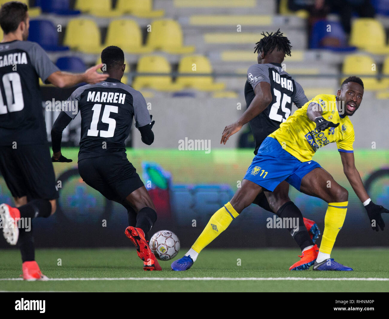 Sint Truiden Belgium Februari 3 Yohan Boli And Jordan Botaka Of Stvv During The Jupiler Pro League Matchday 24 Between Stvv And Kas Eupen On Februari 3 2019 In Sint Truiden Belgium