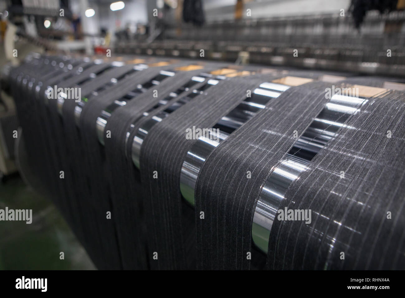 Loom Machine Threading Yarn thread lines on the weaving loom machine. A loom machine for ...