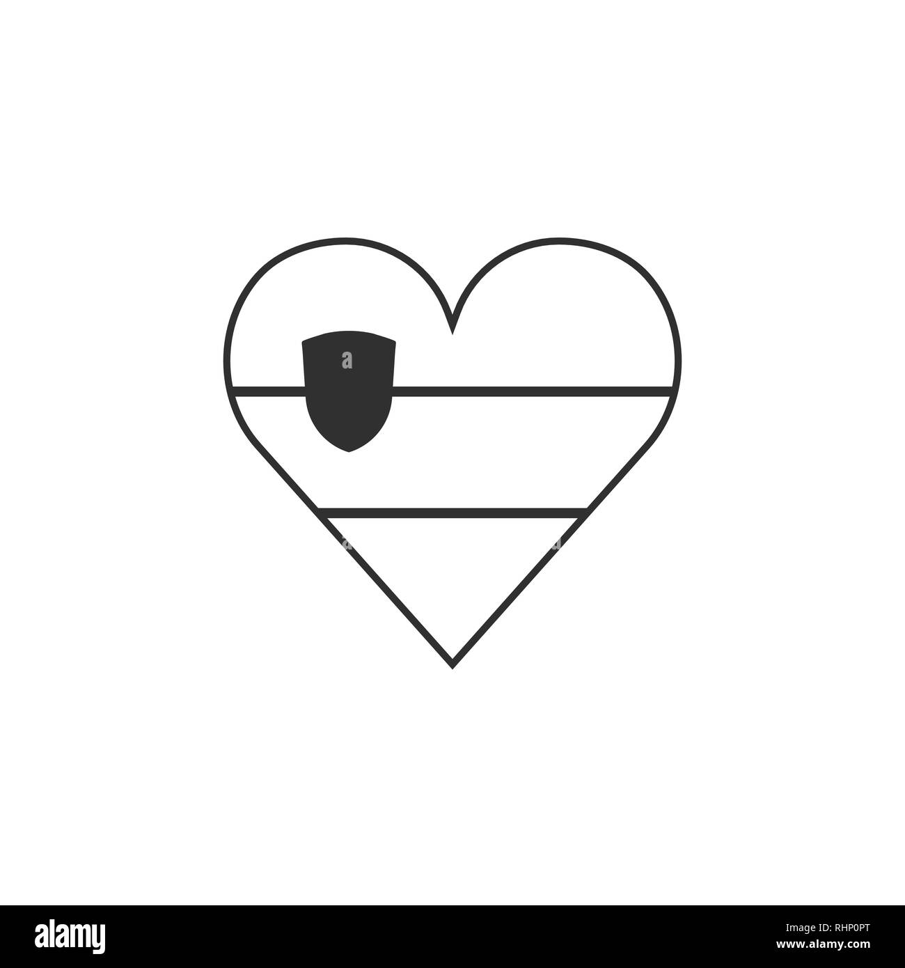 Slovenia flag icon in a heart shape in black outline flat design ...