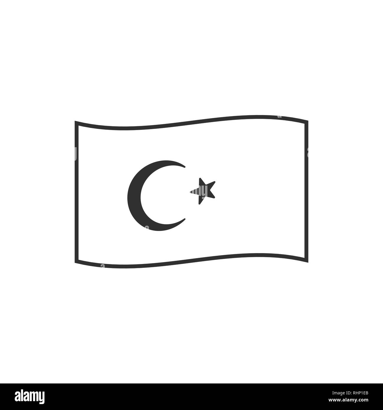 Turkey flag icon in black outline flat design. Independence day or