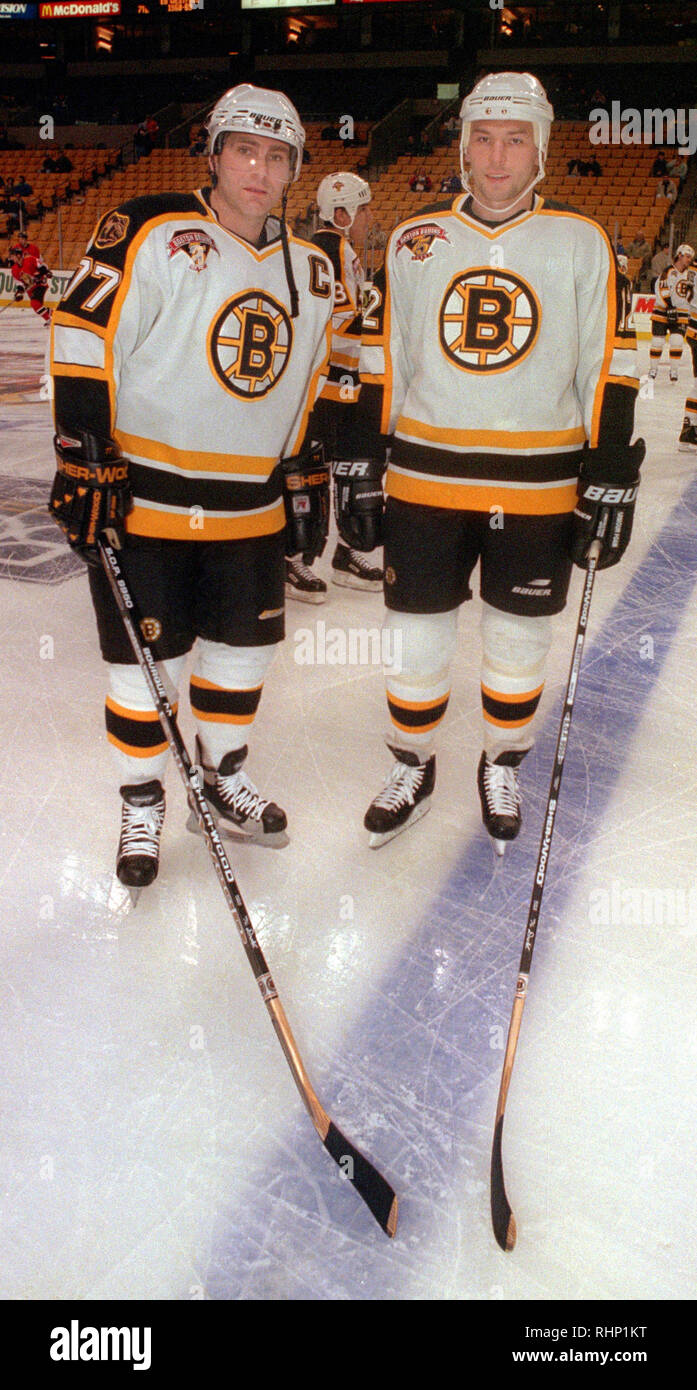 Boston Bruins Ray Bourque and Dmytro Anatoliiovych 'Dmitri' Khristich (right) at the Fleet Center in Boston Ma USA 1999 photo by bill belknap Stock Photo