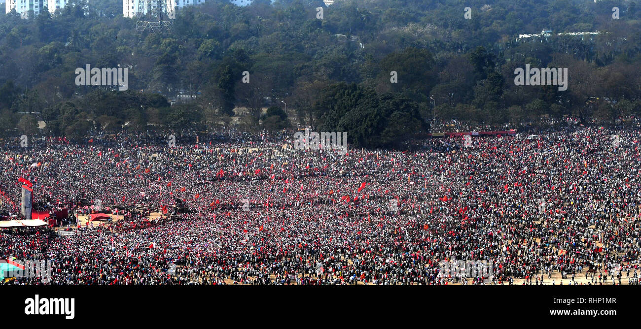 Kolkata, India. 03rd Feb, 2019. Left activist from different part of state take part in the Left front Brigade rally ahead of General Election 2019. Credit: Saikat Paul/Pacific Press/Alamy Live News Stock Photo