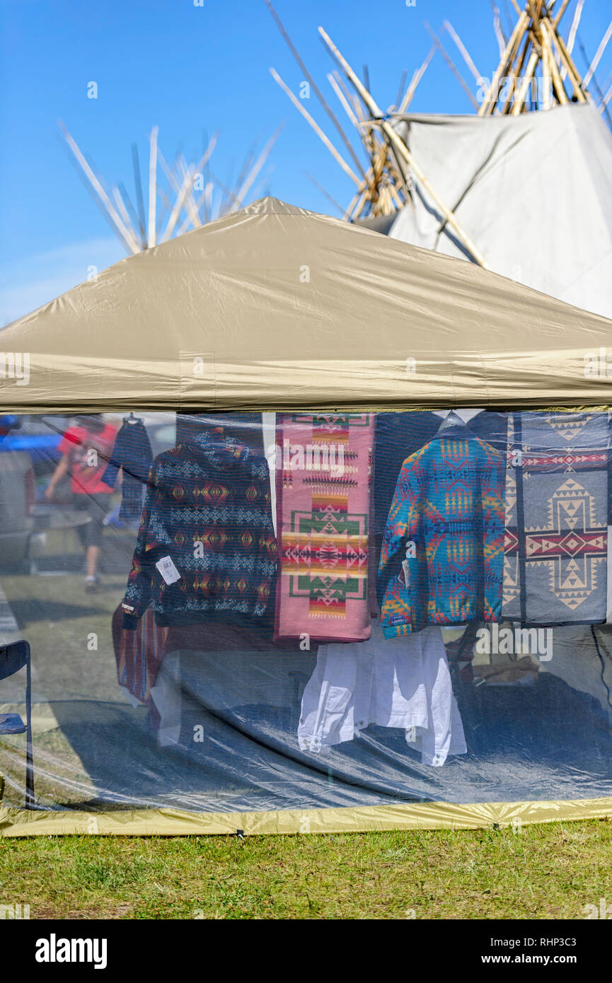 Vendor selling First Nations clothing at the Tsuut'ina Annual Rodeo