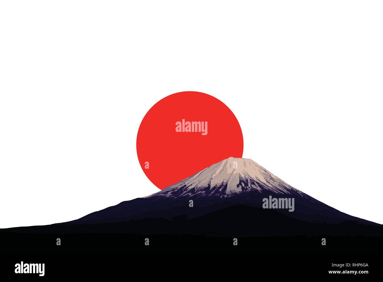 Mount Fuji and red rising sun. Flag and symbol of Japan. Stock Vector