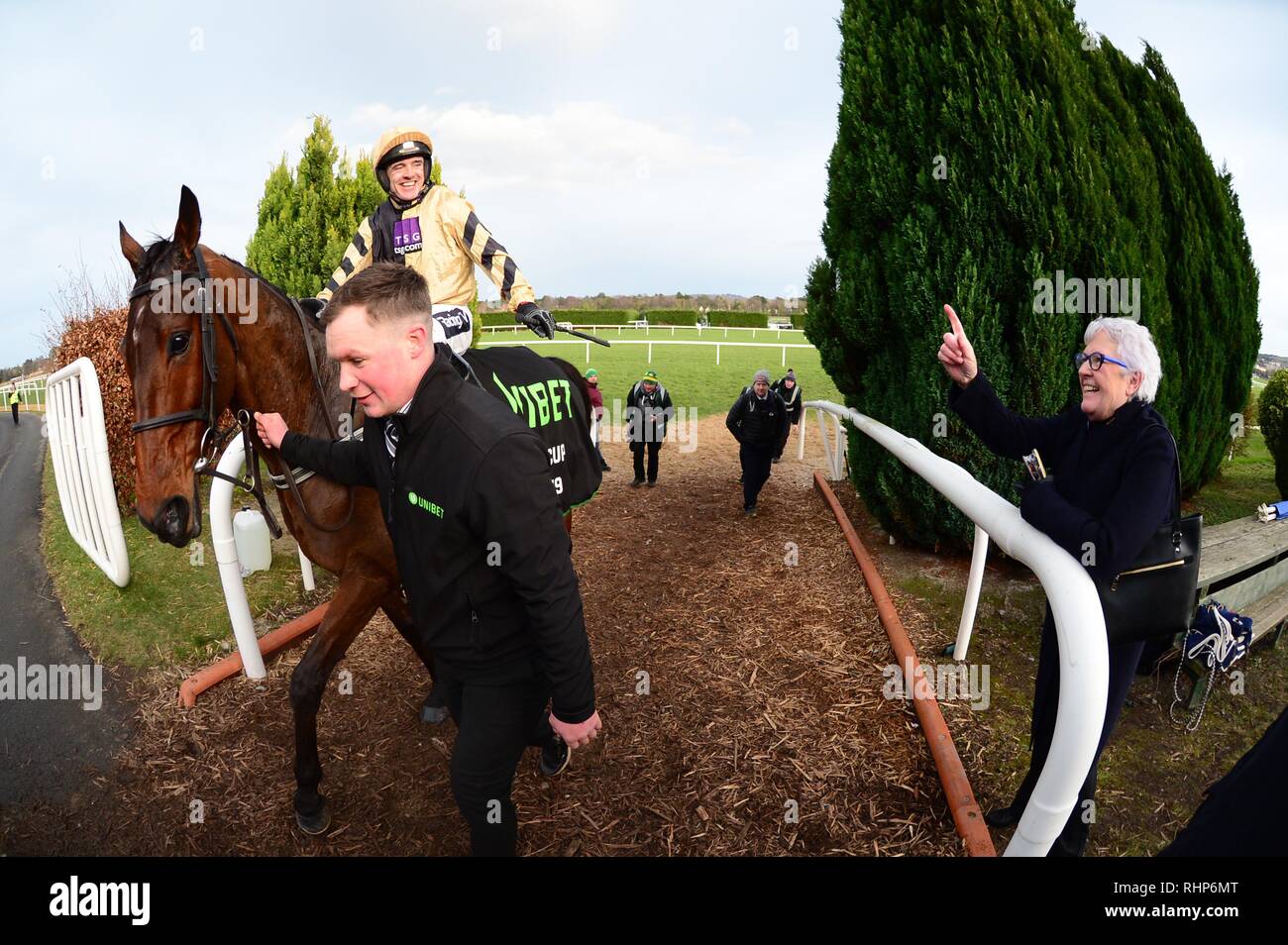 Bellshill ridden by Ruby Walsh (left) is greeted by mother Helen Walsh. Stock Photo